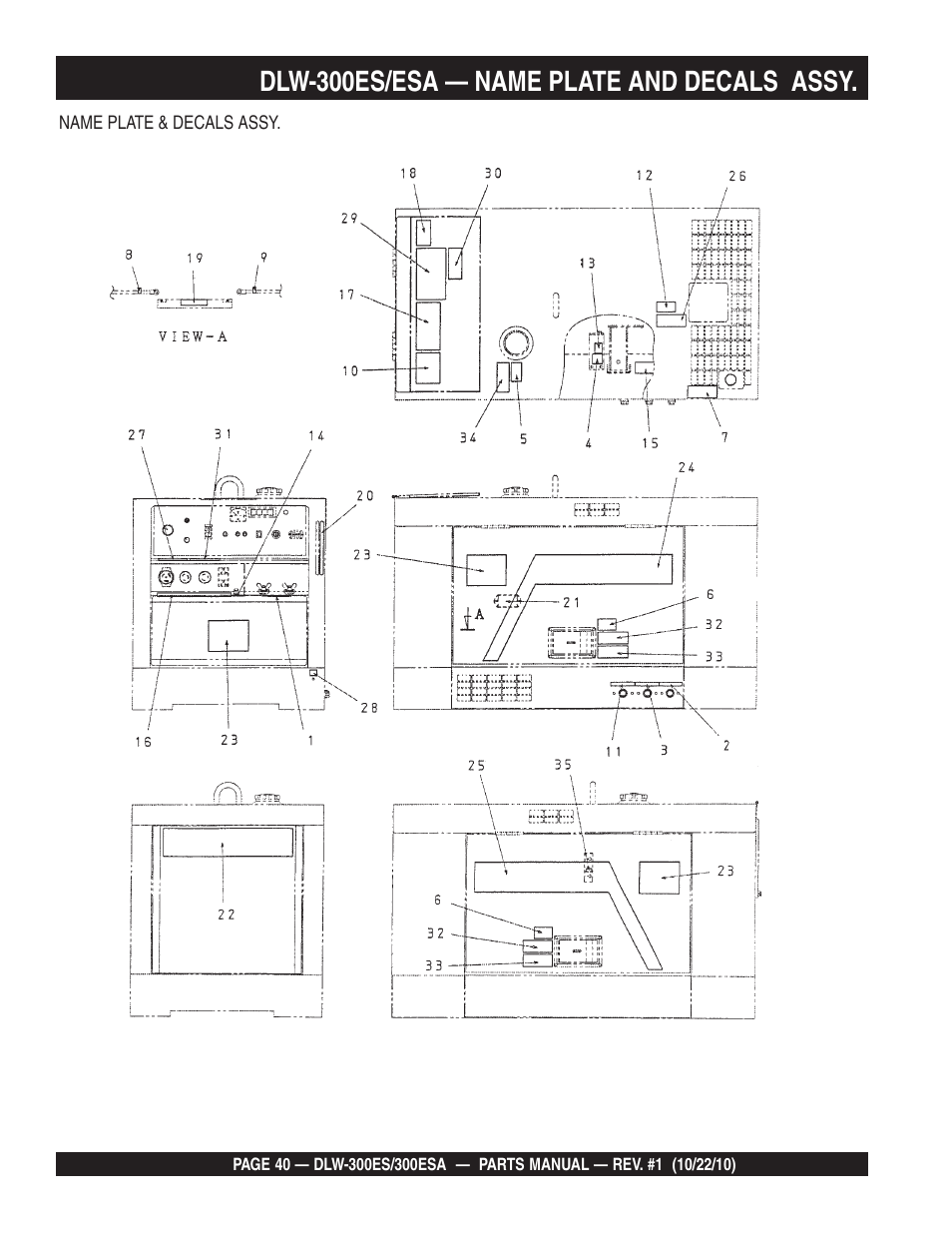 Dlw-300es/esa — name plate and decals assy | Multiquip DLW300ES_ESA User Manual | Page 40 / 124