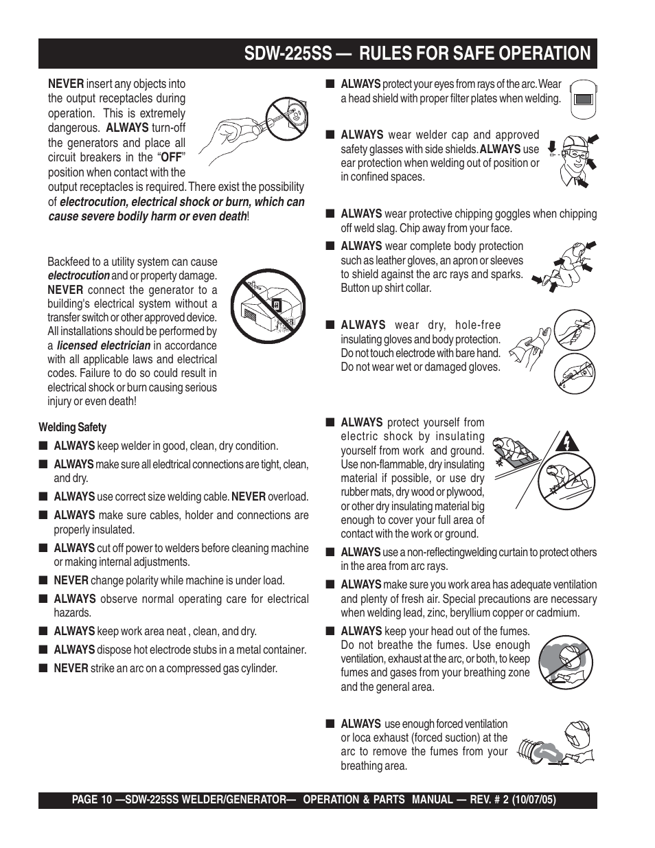 Sdw-225ss — rules for safe operation | Multiquip SDW225SS User Manual | Page 10 / 146