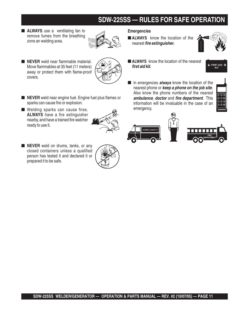 Sdw-225ss — rules for safe operation | Multiquip SDW225SS User Manual | Page 11 / 146