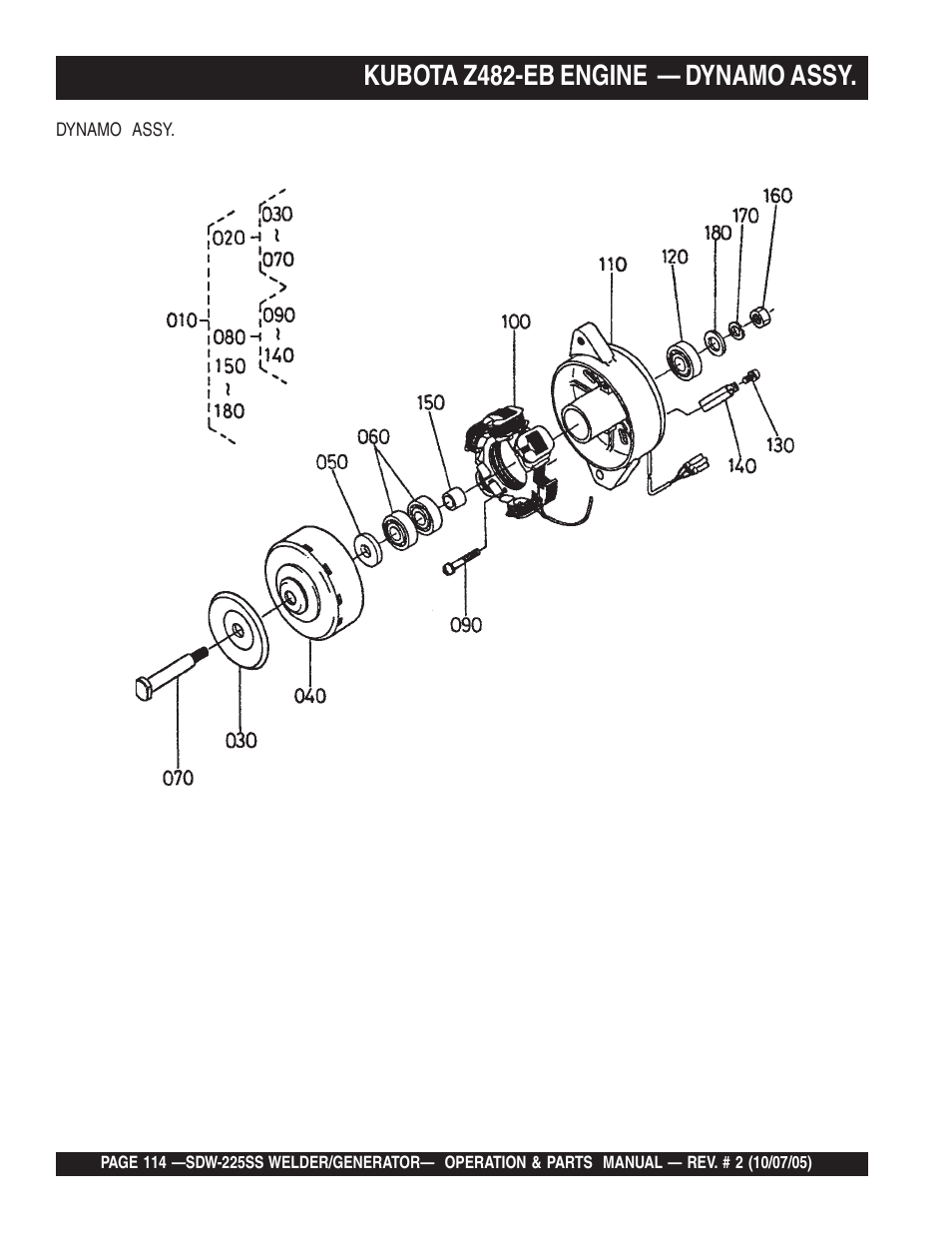Kubota z482-eb engine — dynamo assy | Multiquip SDW225SS User Manual | Page 114 / 146