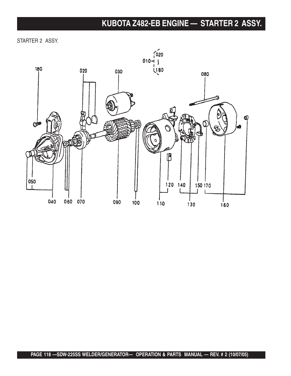 Kubota z482-eb engine — starter 2 assy | Multiquip SDW225SS User Manual | Page 118 / 146