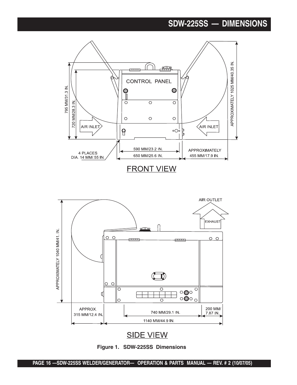 Sdw-225ss — dimensions | Multiquip SDW225SS User Manual | Page 16 / 146
