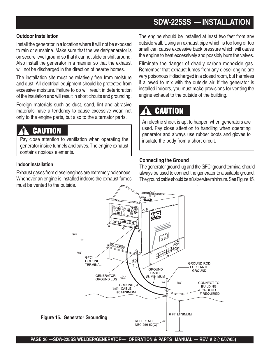 Sdw-225ss — installation, Cauti, Cauti caution cauti cauti cauti cauti caution | Multiquip SDW225SS User Manual | Page 26 / 146