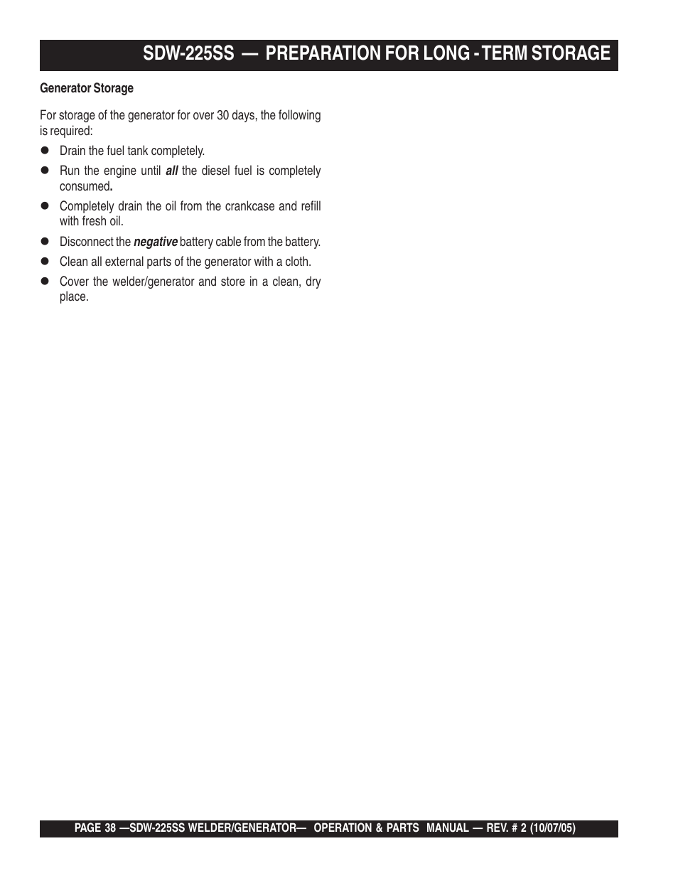 Sdw-225ss — preparation for long - term storage | Multiquip SDW225SS User Manual | Page 38 / 146