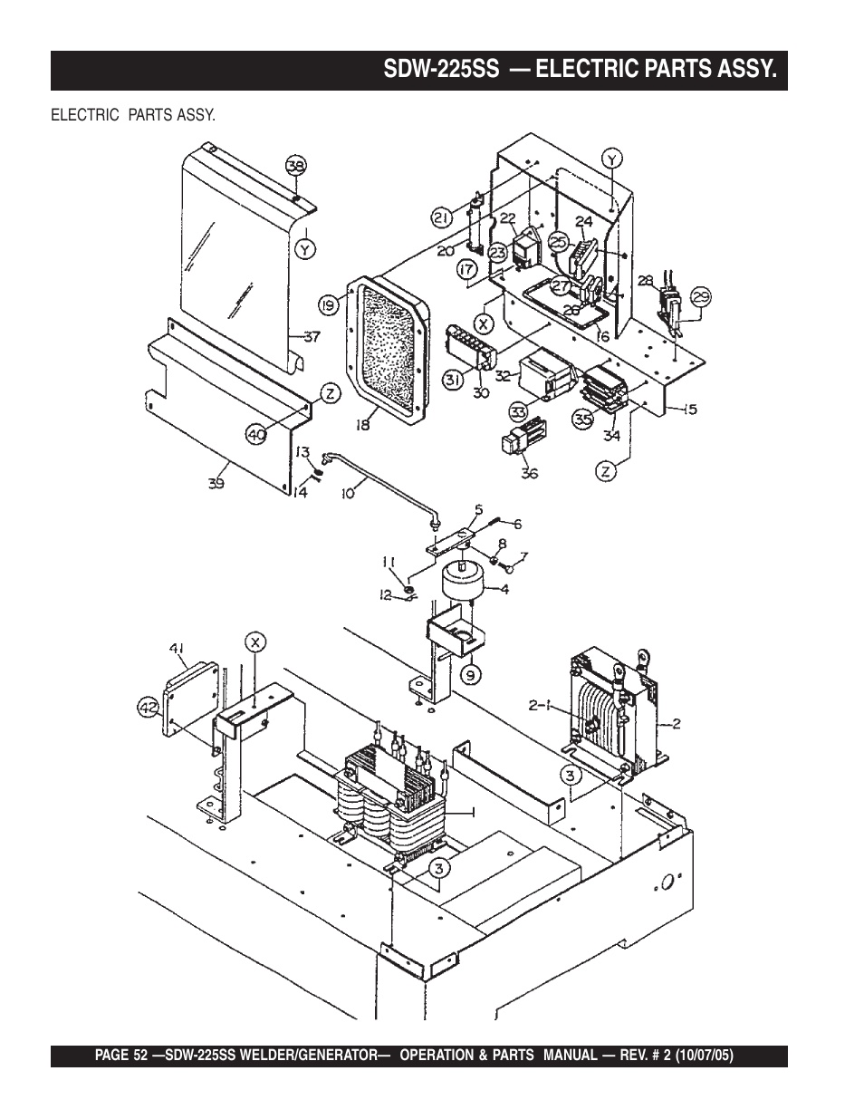 Sdw-225ss — electric parts assy | Multiquip SDW225SS User Manual | Page 52 / 146