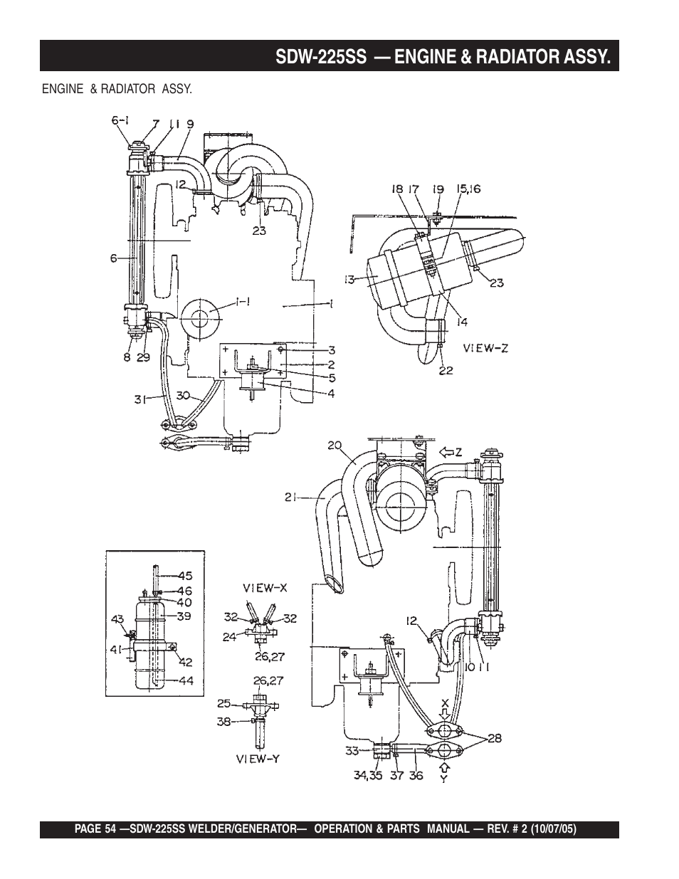 Sdw-225ss — engine & radiator assy | Multiquip SDW225SS User Manual | Page 54 / 146