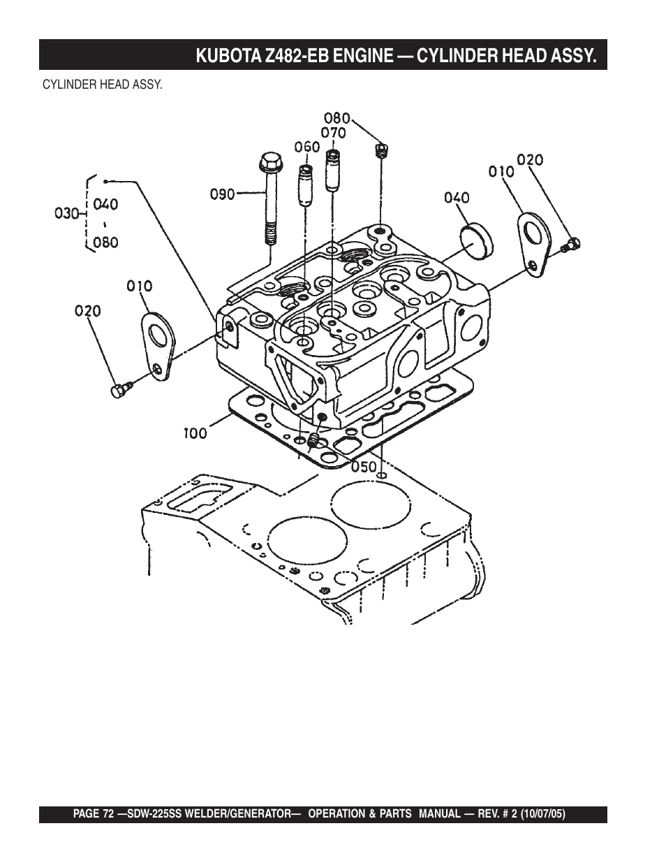 Kubota z482-eb engine — cylinder head assy | Multiquip SDW225SS User Manual | Page 72 / 146