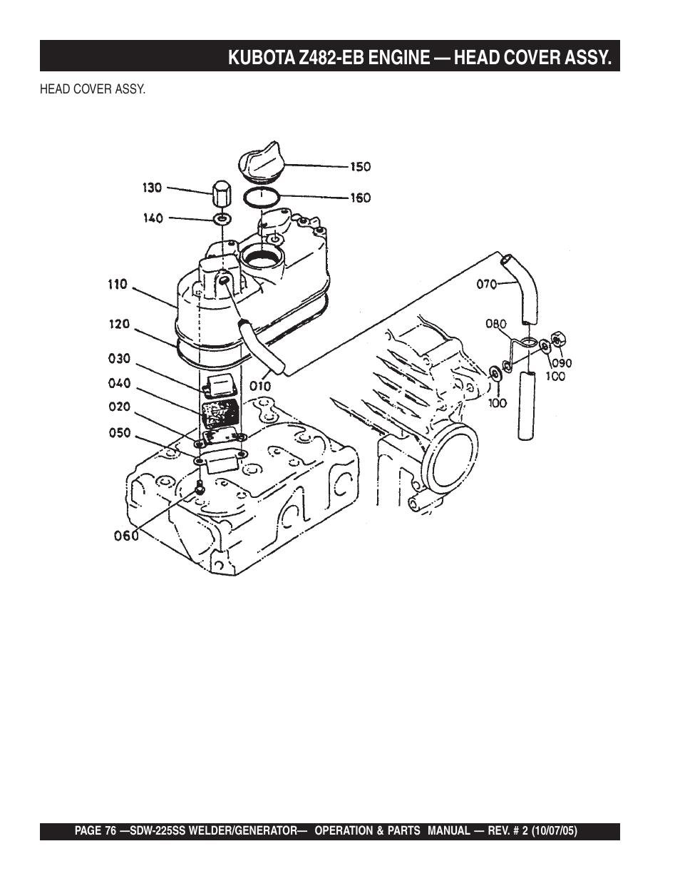 Kubota z482-eb engine — head cover assy | Multiquip SDW225SS User Manual | Page 76 / 146