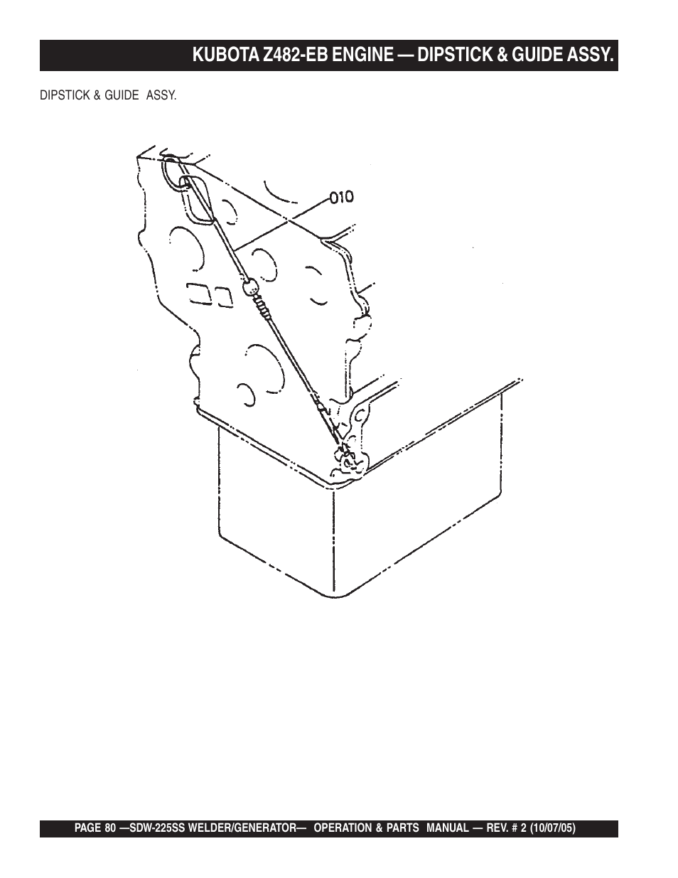 Kubota z482-eb engine — dipstick & guide assy | Multiquip SDW225SS User Manual | Page 80 / 146