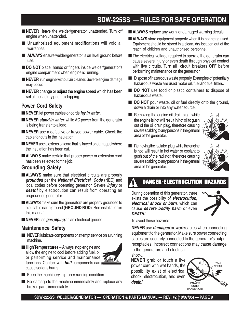 Sdw-225ss — rules for safe operation | Multiquip SDW225SS User Manual | Page 9 / 146
