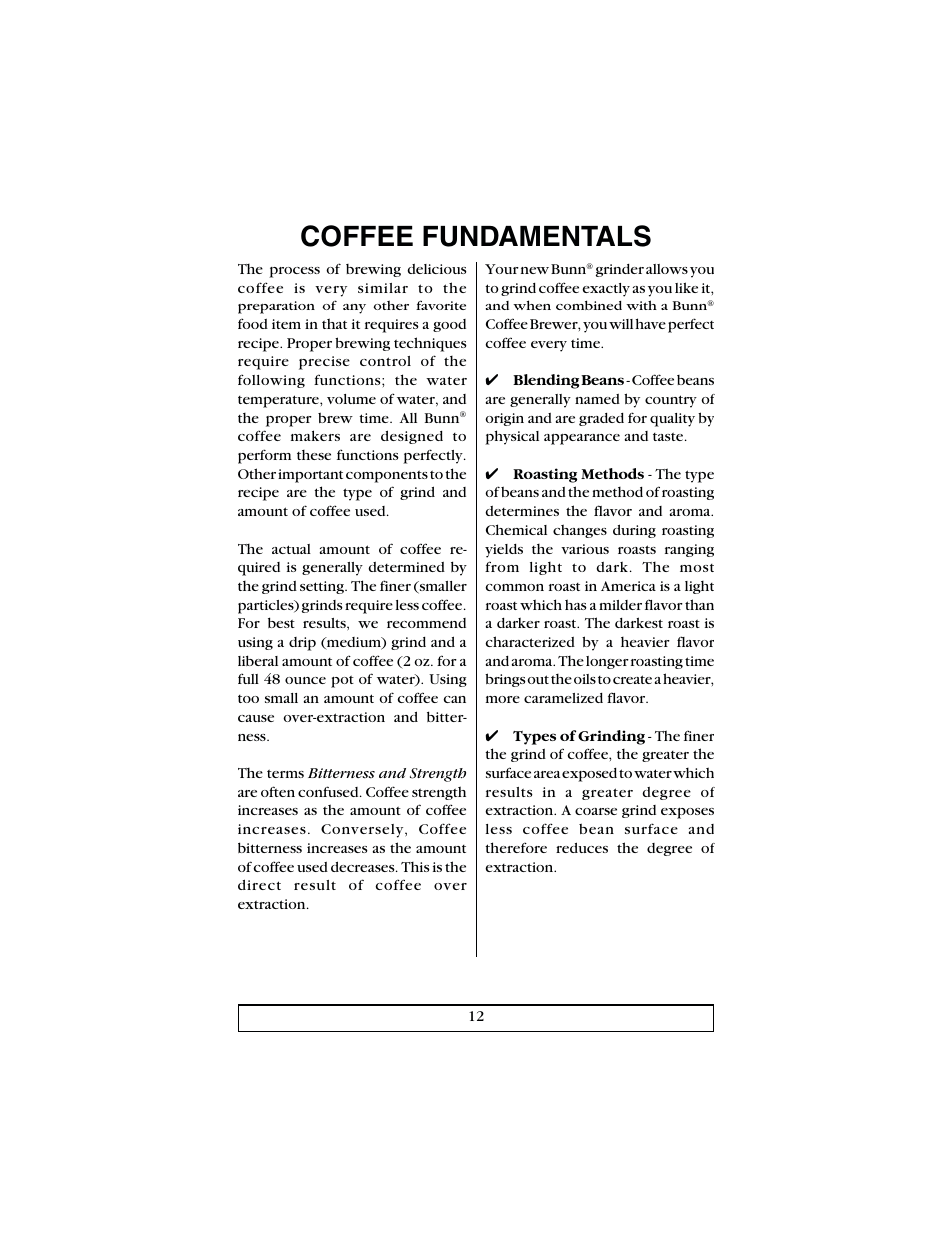 Coffee fundamentals | Bunn Deluxe Coffee Grinder User Manual | Page 12 / 16