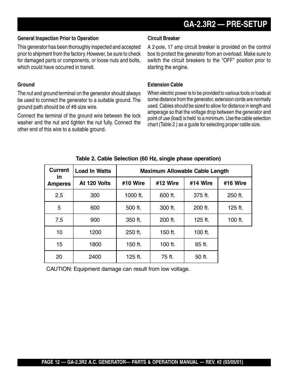 Ga-2.3r2 — pre-setup | Multiquip GA-2.3R2 User Manual | Page 12 / 54