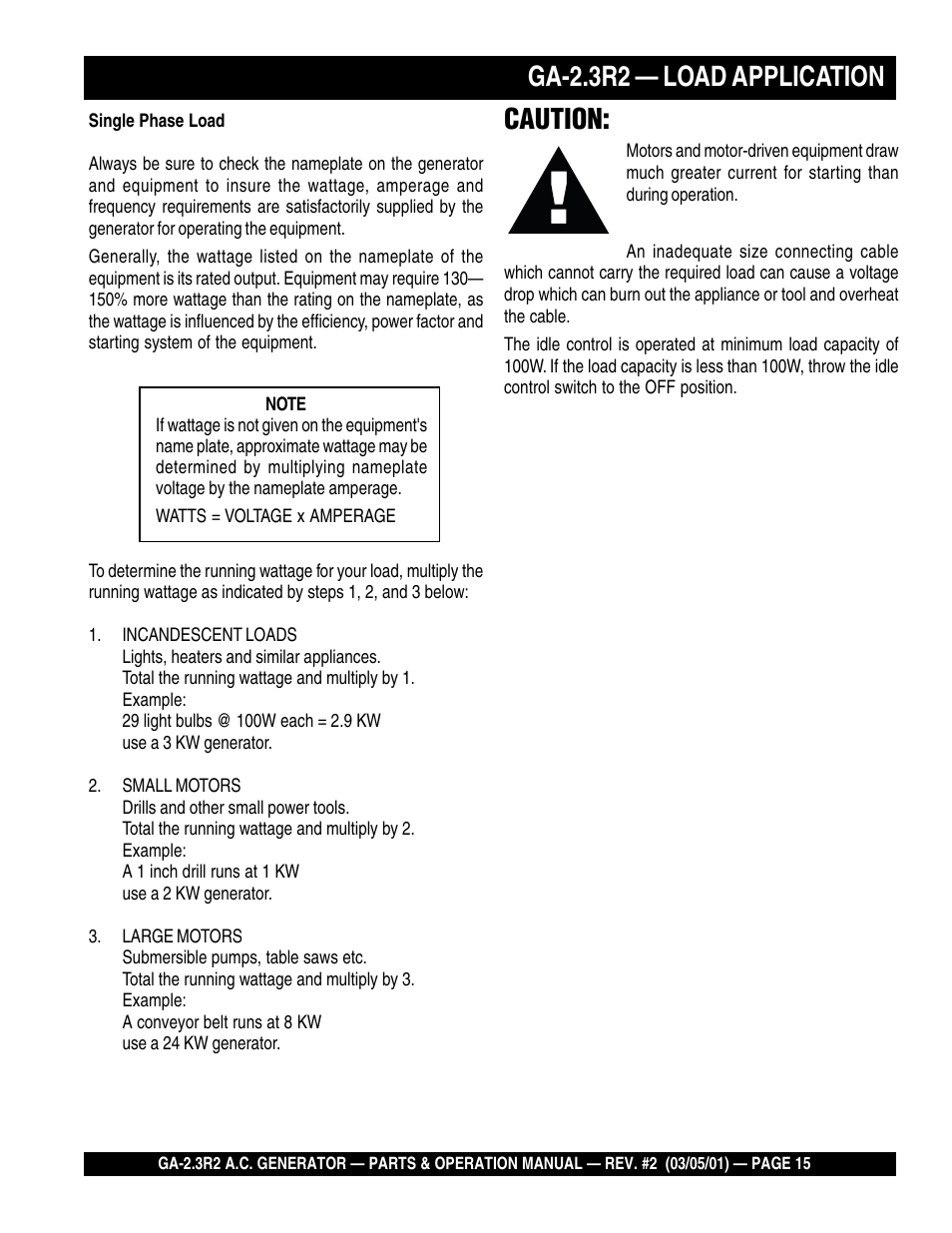 Ga-2.3r2 — load application, Caution | Multiquip GA-2.3R2 User Manual | Page 15 / 54