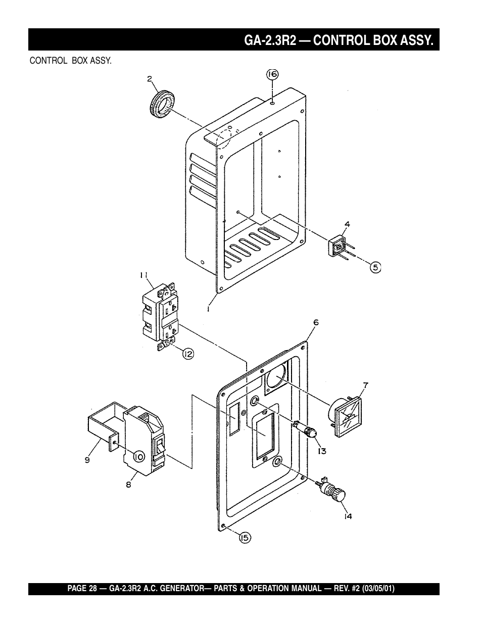 Ga-2.3r2 — control box assy | Multiquip GA-2.3R2 User Manual | Page 28 / 54