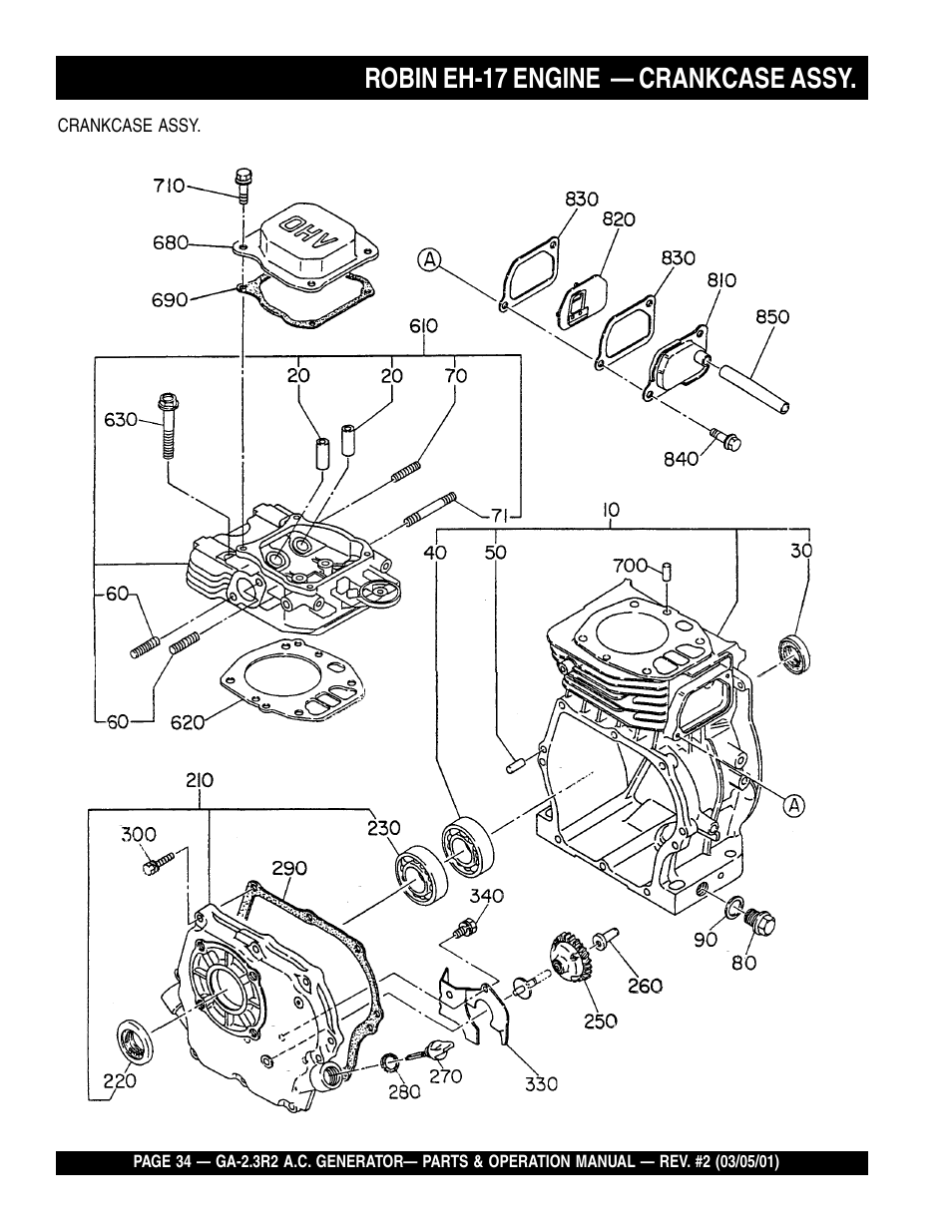 Robin gx240k1 engine — cylinder head, Robin eh-17 engine — crankcase assy | Multiquip GA-2.3R2 User Manual | Page 34 / 54