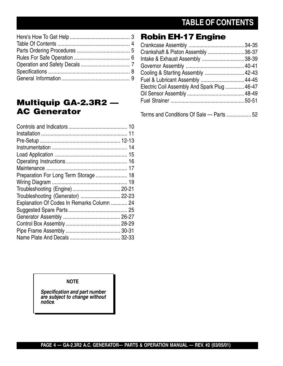 Multiquip GA-2.3R2 User Manual | Page 4 / 54