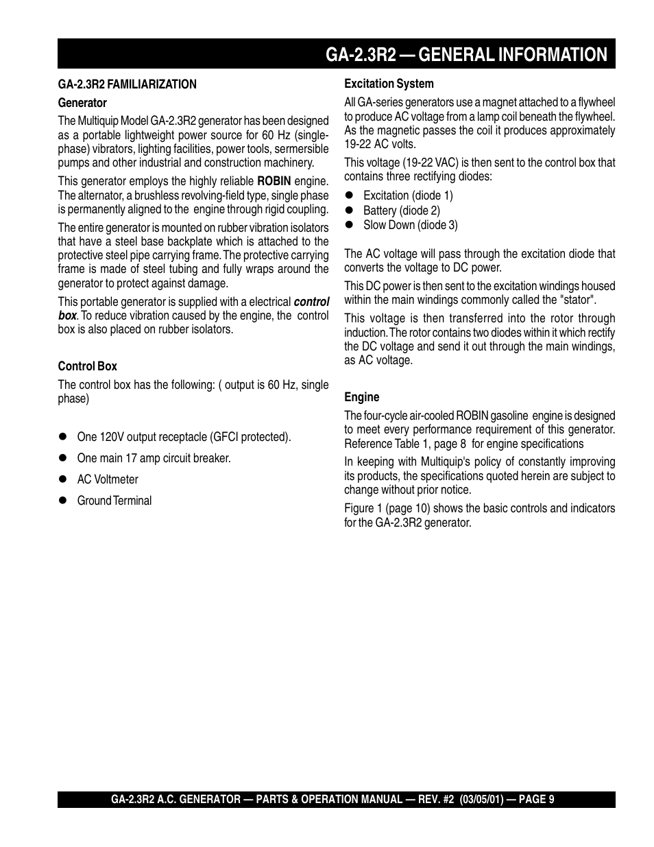 Ga-2.3r2 — general information | Multiquip GA-2.3R2 User Manual | Page 9 / 54