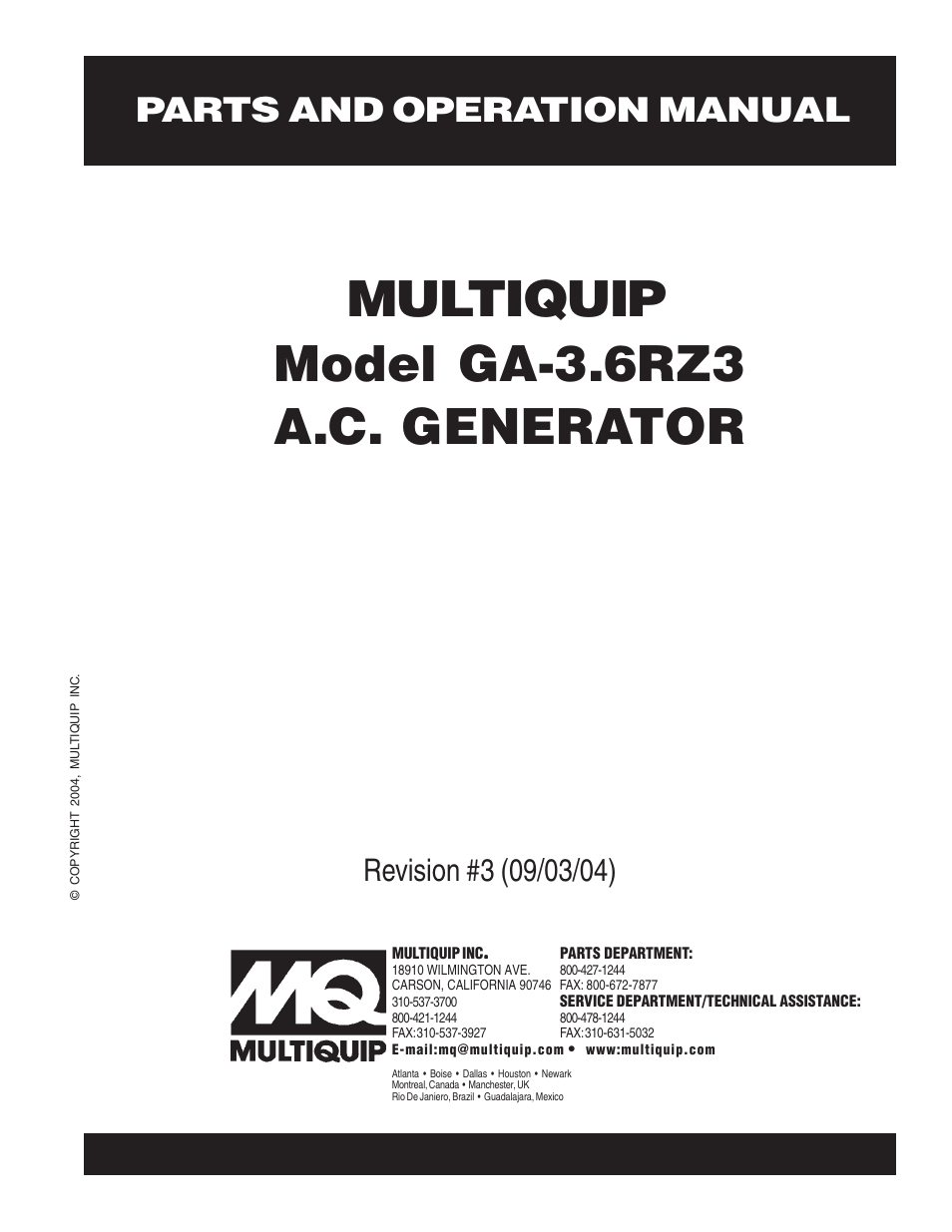 Multiquip GA-3.6RZ3 User Manual | 52 pages