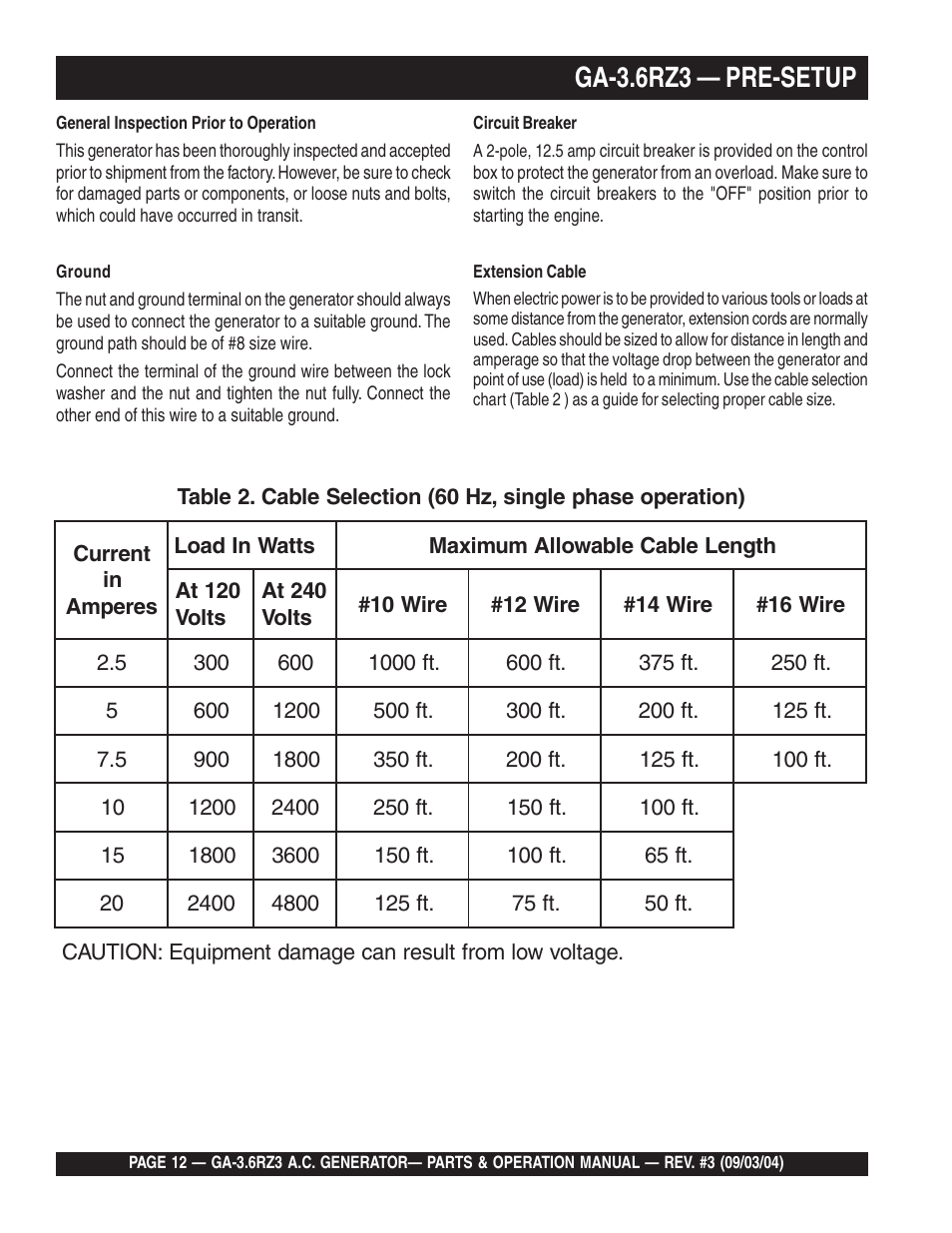 Ga-3.6rz3 — pre-setup | Multiquip GA-3.6RZ3 User Manual | Page 12 / 52