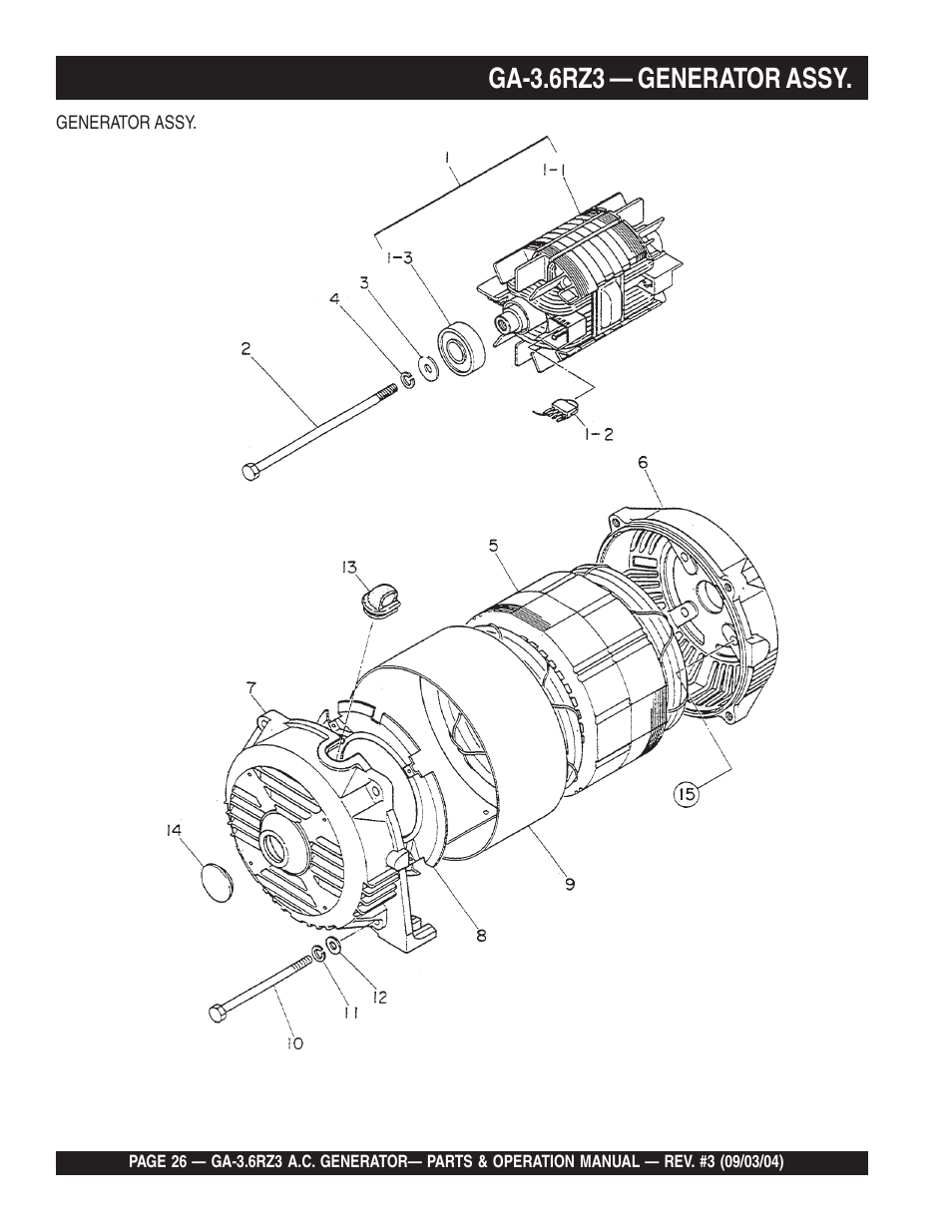 Ga-3.6rz3 — generator assy | Multiquip GA-3.6RZ3 User Manual | Page 26 / 52