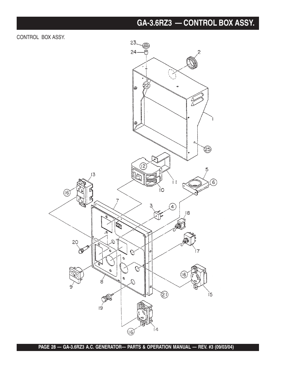Ga-3.6rz3 — control box assy | Multiquip GA-3.6RZ3 User Manual | Page 28 / 52