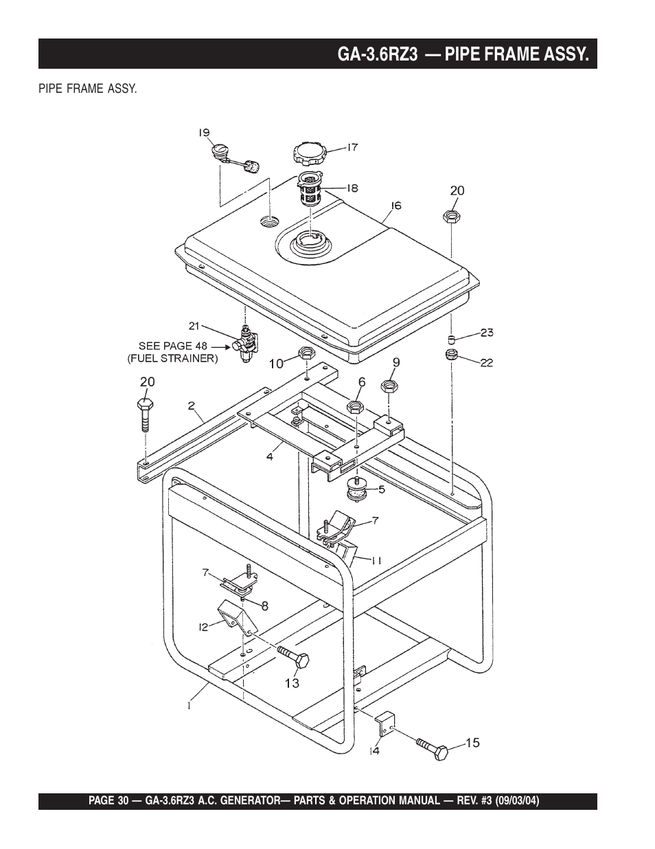 Ga-3.6rz3 — pipe frame assy | Multiquip GA-3.6RZ3 User Manual | Page 30 / 52