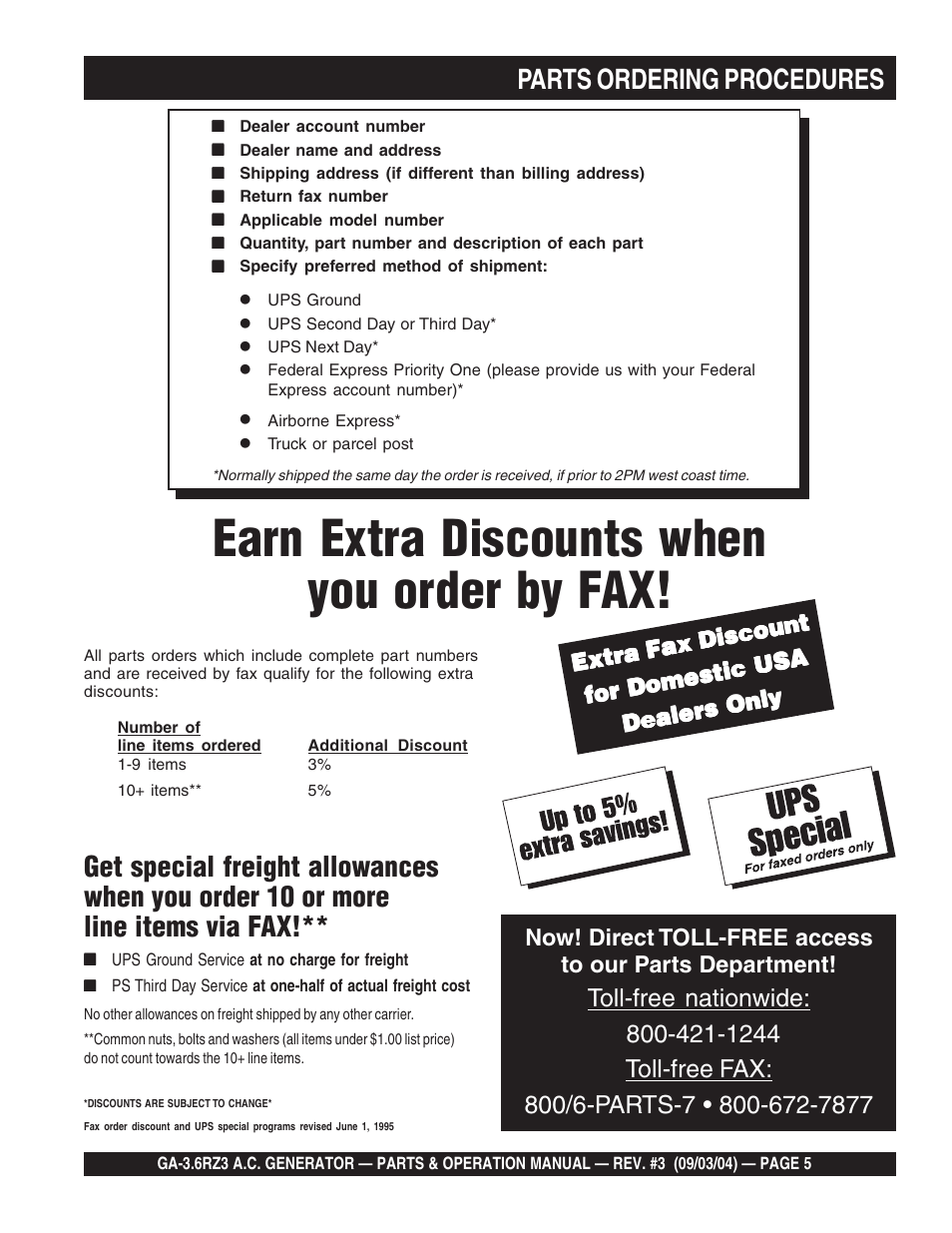 Earn extra discounts when you order by fax, Extra fax discount | Multiquip GA-3.6RZ3 User Manual | Page 5 / 52