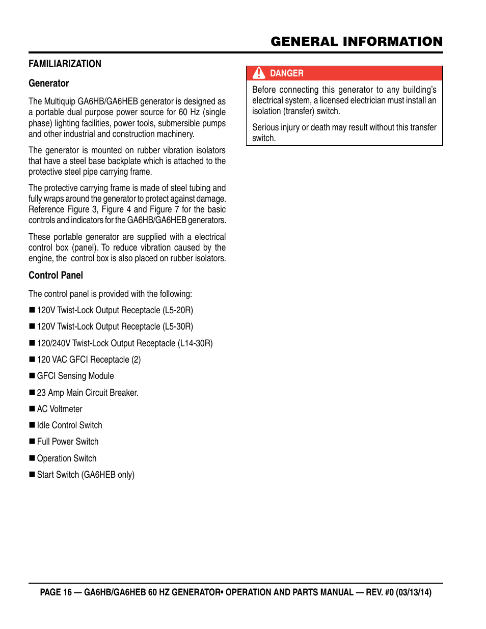 General information | Multiquip GA-6HEB User Manual | Page 16 / 86