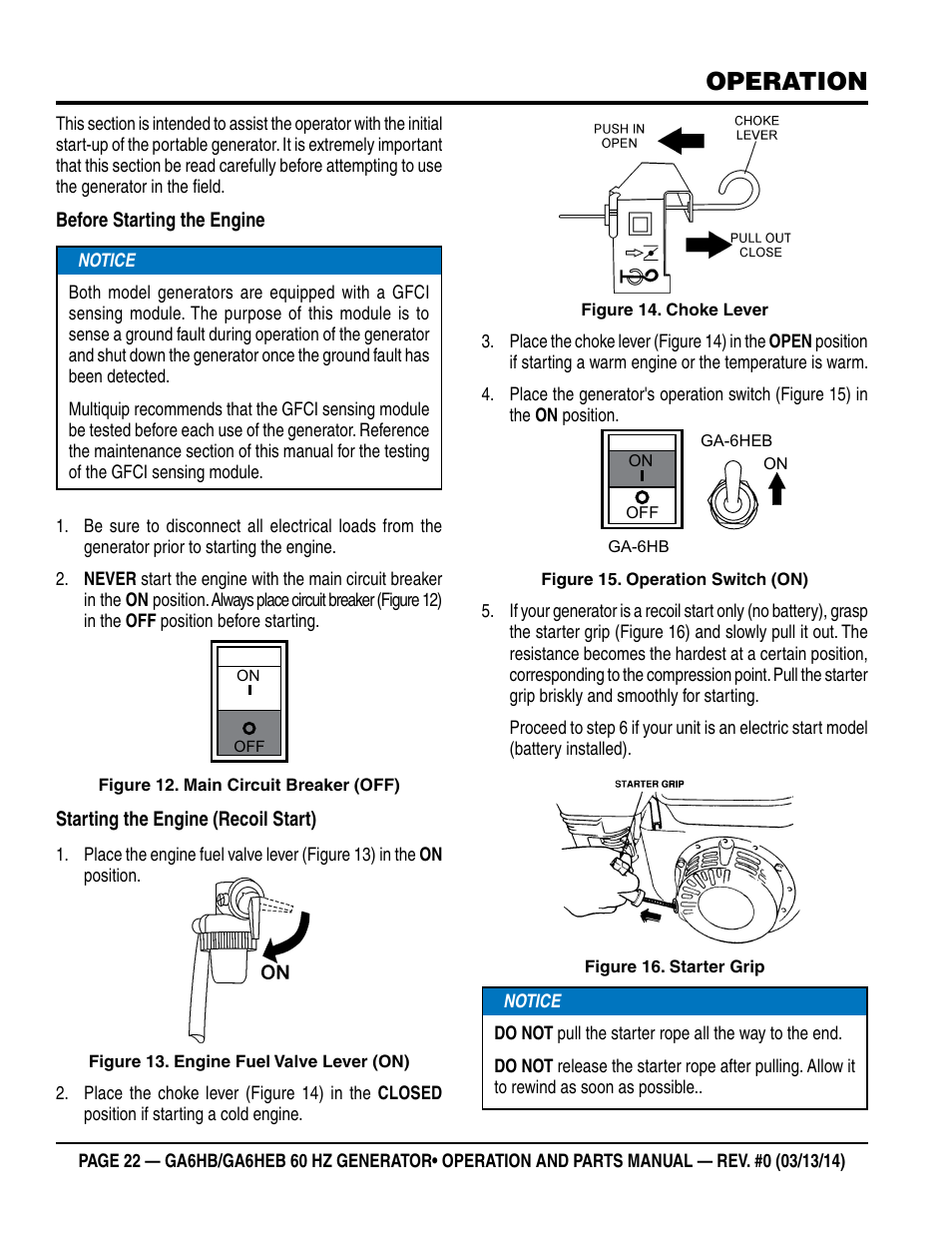 Operation | Multiquip GA-6HEB User Manual | Page 22 / 86