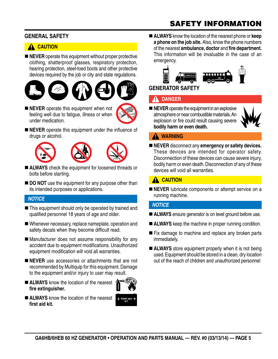 Safety information | Multiquip GA-6HEB User Manual | Page 5 / 86