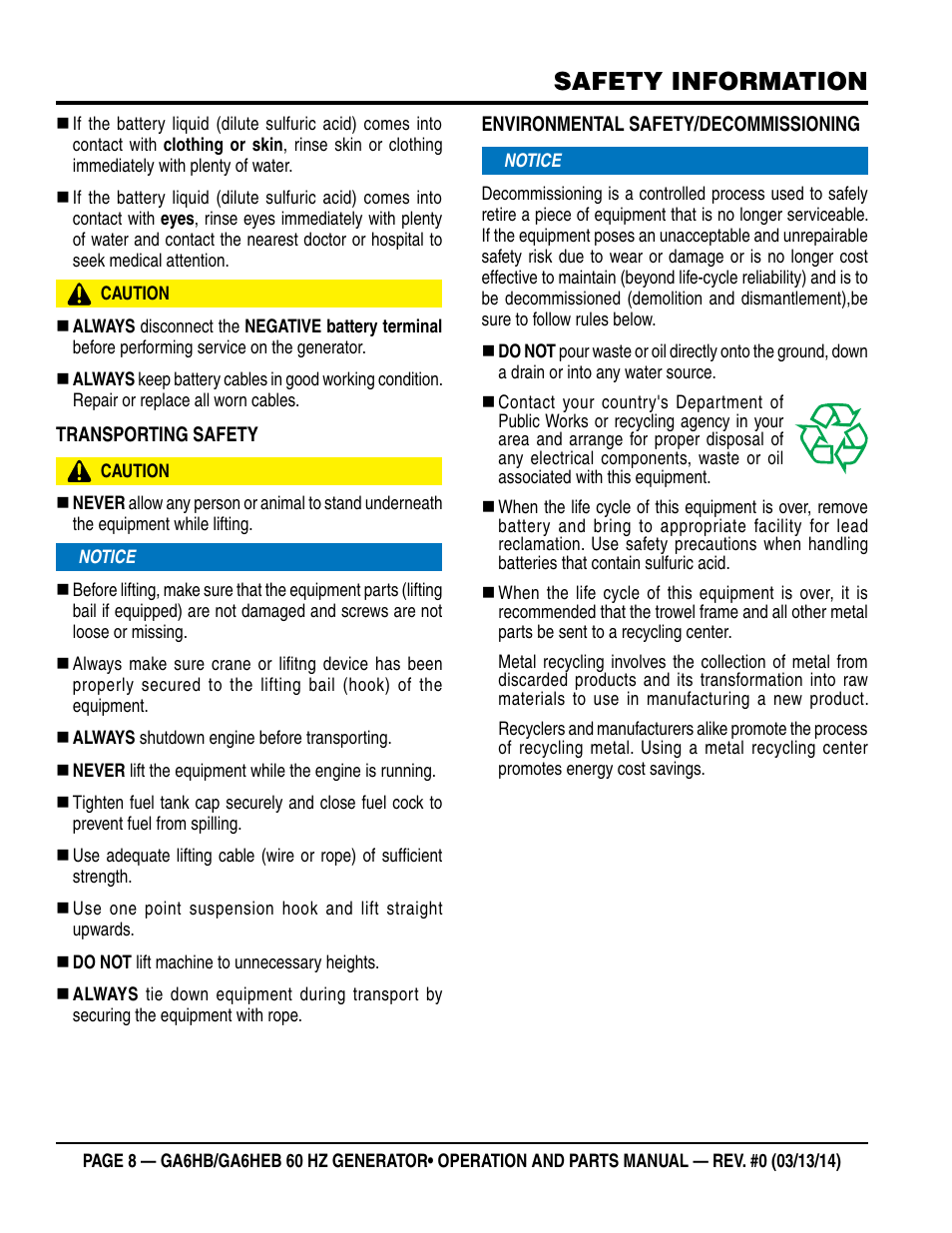 Safety information | Multiquip GA-6HEB User Manual | Page 8 / 86