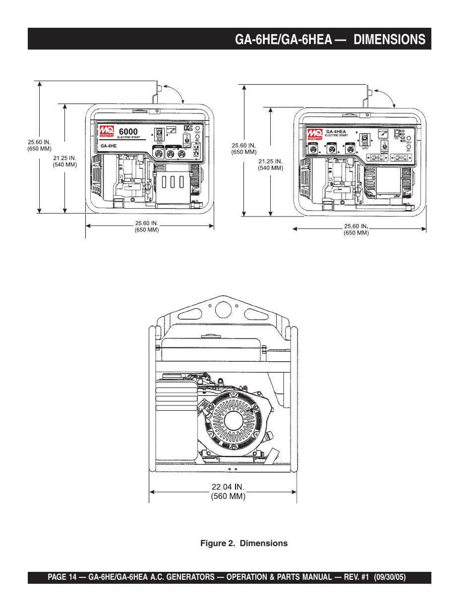 Ga-6he/ga-6hea — dimensions | Multiquip GA-6HEA User Manual | Page 14 / 86