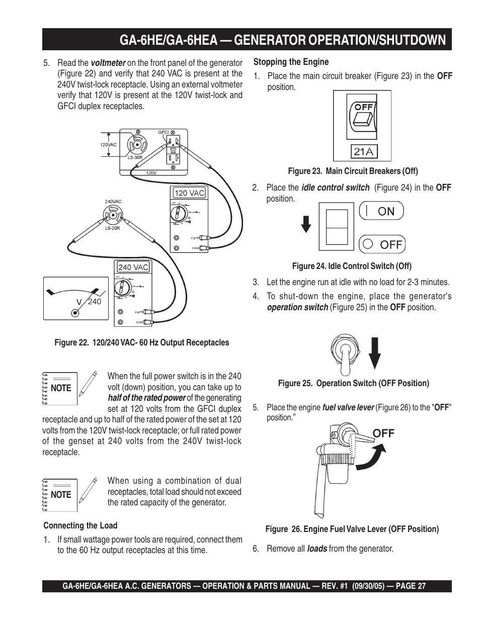 Ga-6he/ga-6hea — generator operation/shutdown | Multiquip GA-6HEA User Manual | Page 27 / 86
