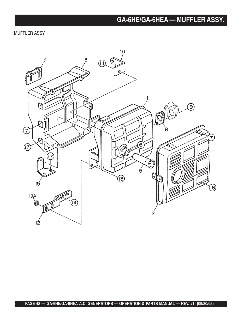 Ga-6he/ga-6hea — muffler assy | Multiquip GA-6HEA User Manual | Page 48 / 86