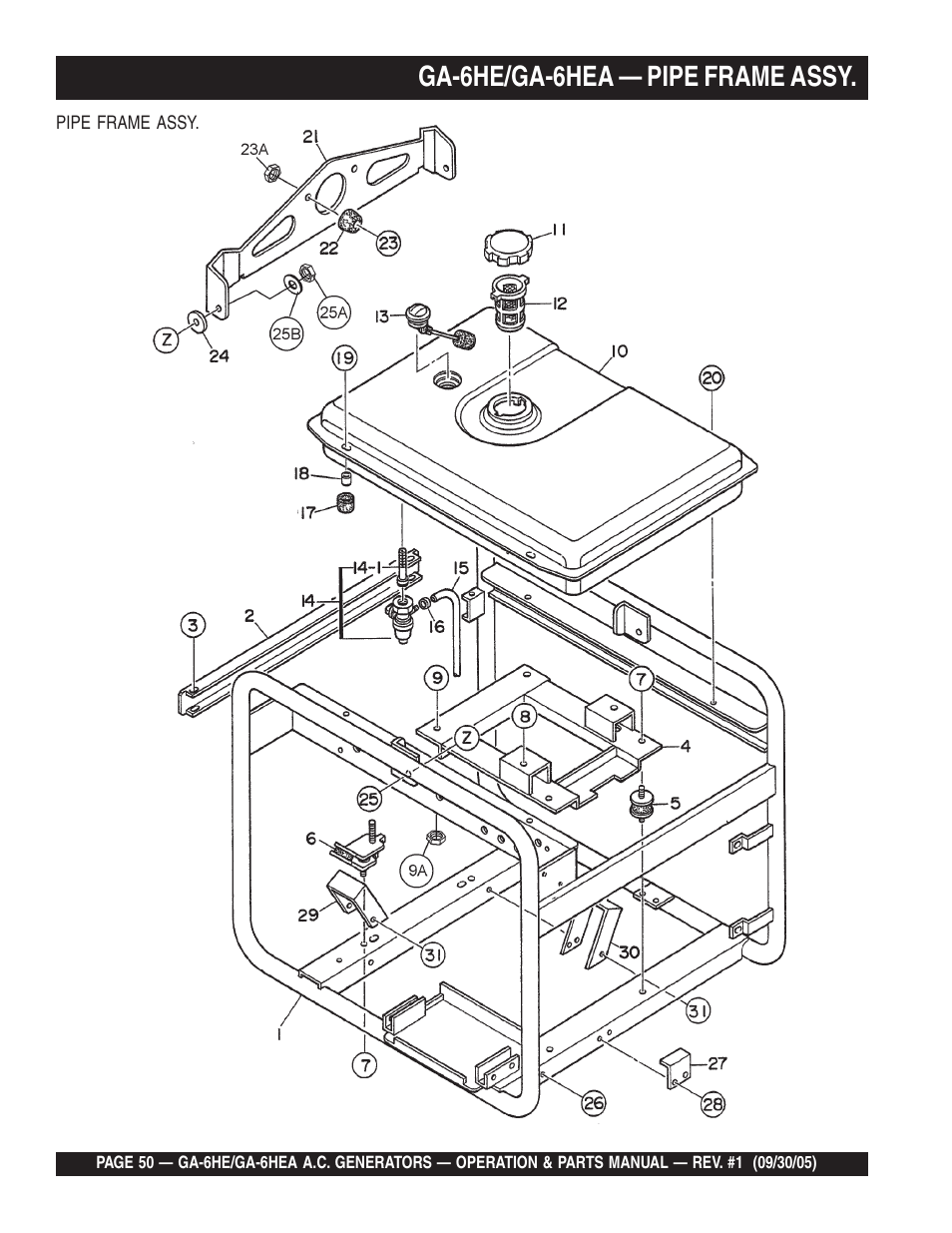 Ga-6he/ga-6hea — pipe frame assy | Multiquip GA-6HEA User Manual | Page 50 / 86