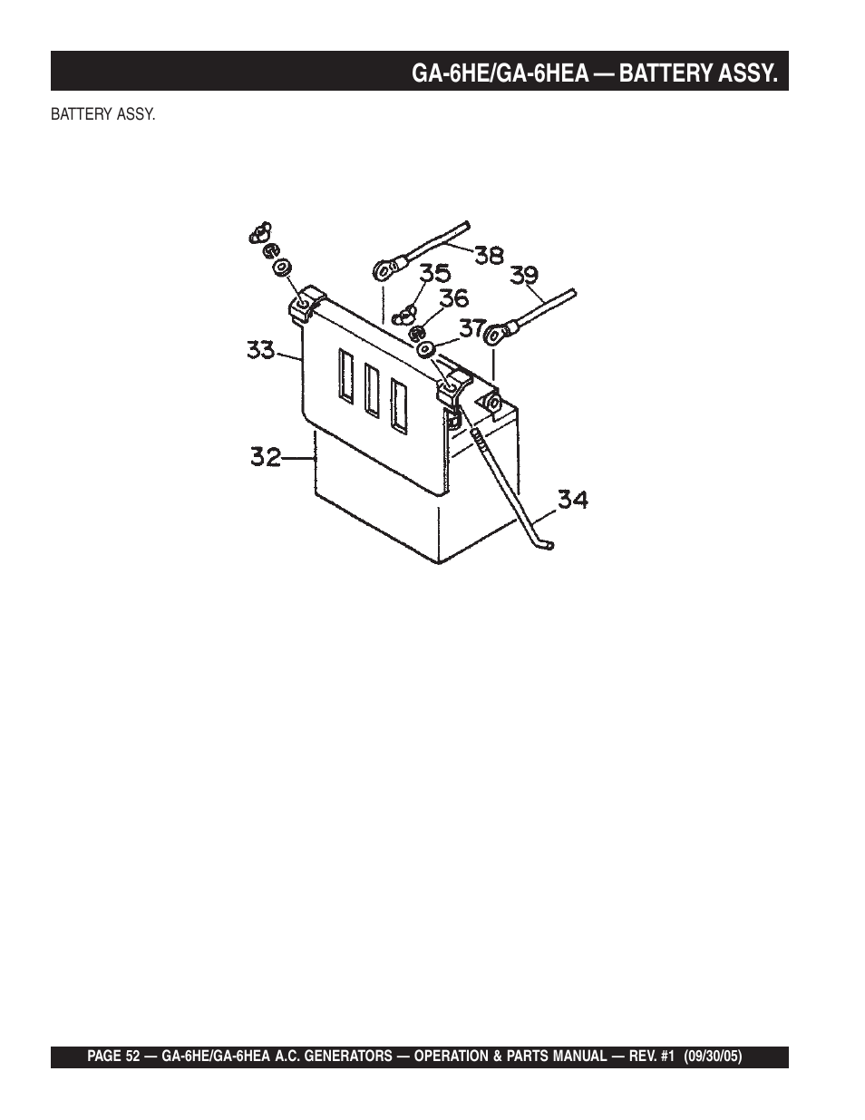 Ga-6he/ga-6hea — battery assy | Multiquip GA-6HEA User Manual | Page 52 / 86