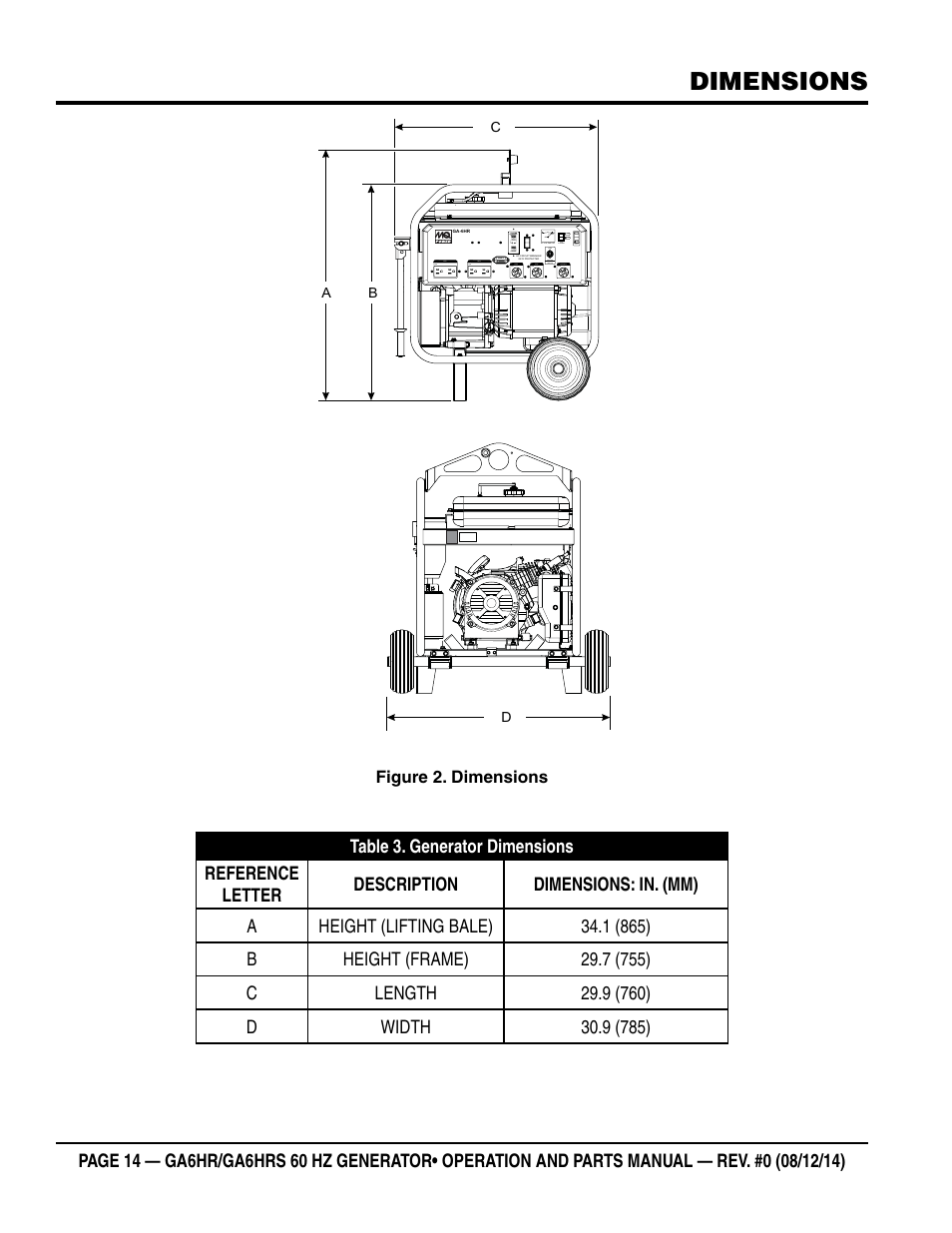 Dimensions | Multiquip GA-6HRS User Manual | Page 14 / 92