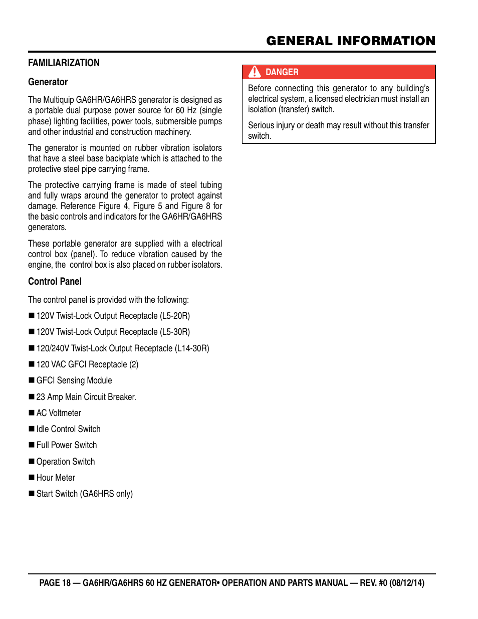 General information | Multiquip GA-6HRS User Manual | Page 18 / 92