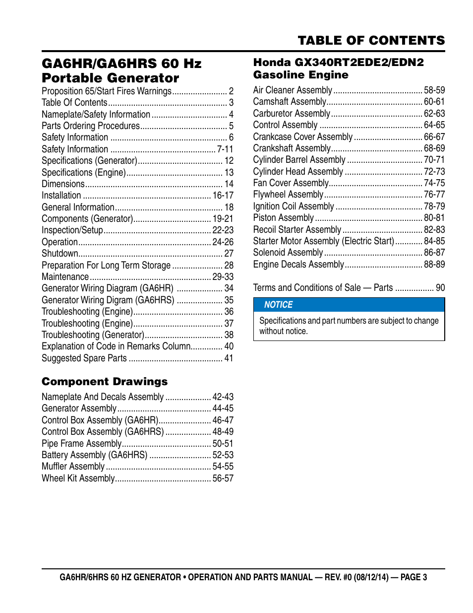 Multiquip GA-6HRS User Manual | Page 3 / 92