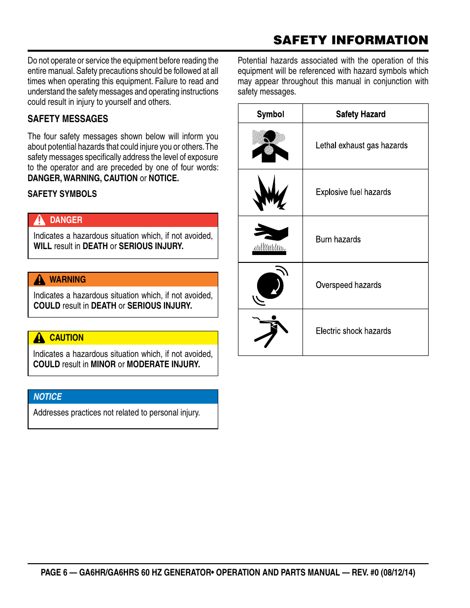 Safety information | Multiquip GA-6HRS User Manual | Page 6 / 92