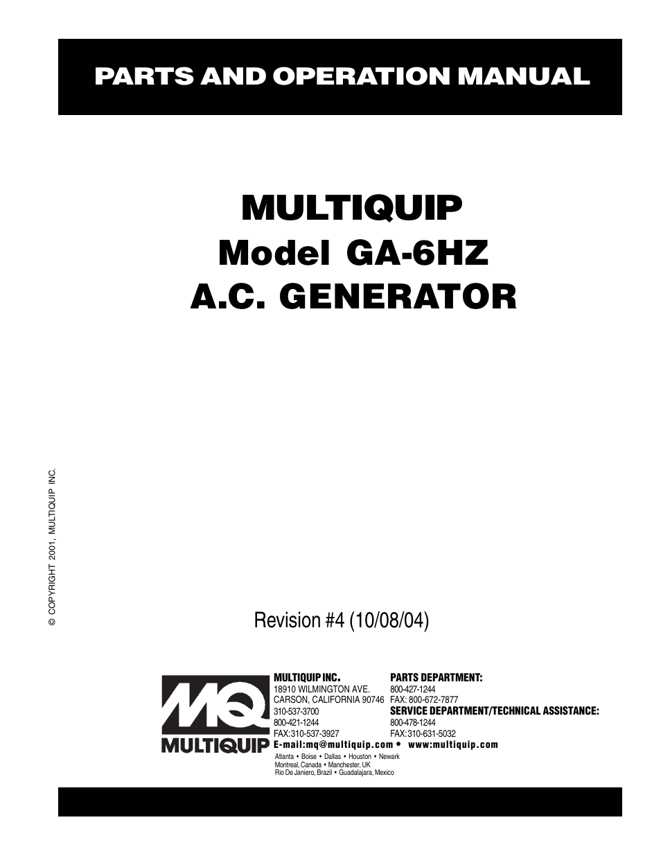 Multiquip GA-6HZ User Manual | 72 pages