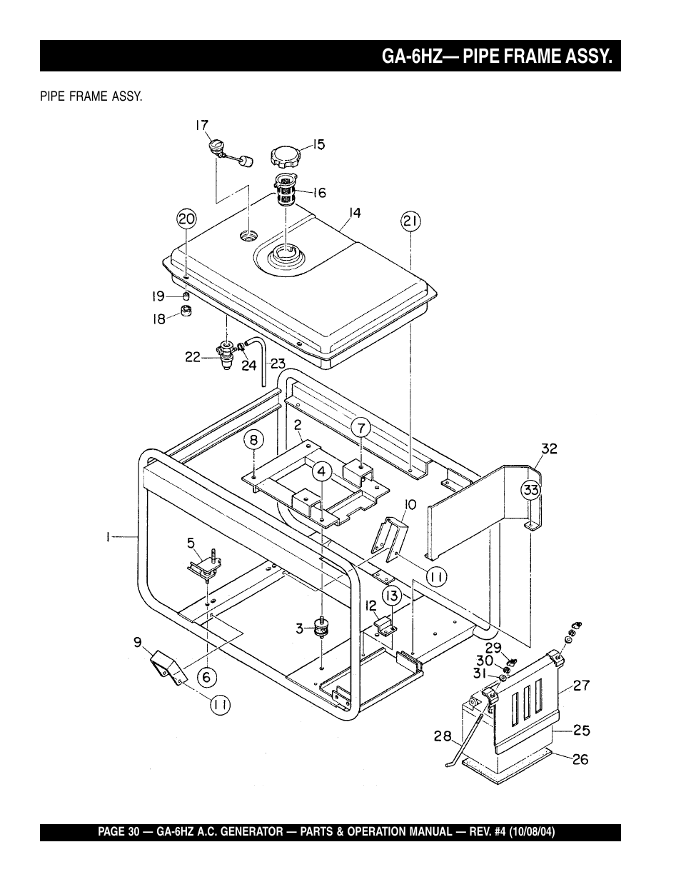 Ga-6hz— pipe frame assy | Multiquip GA-6HZ User Manual | Page 30 / 72
