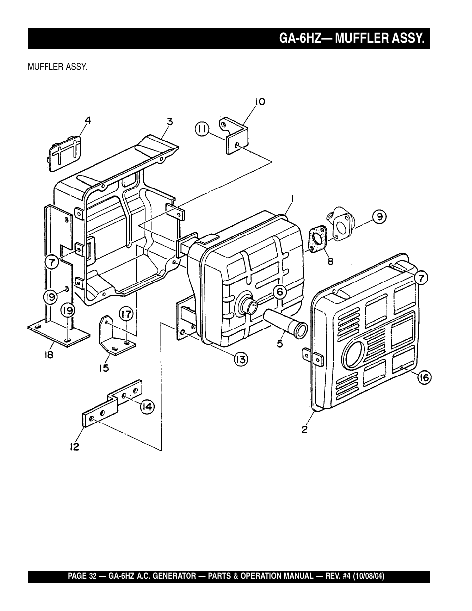 Ga-6hz— muffler assy | Multiquip GA-6HZ User Manual | Page 32 / 72