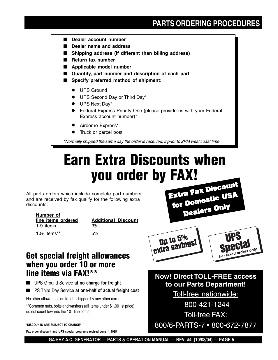 Earn extra discounts when you order by fax, Extra fax discount | Multiquip GA-6HZ User Manual | Page 5 / 72