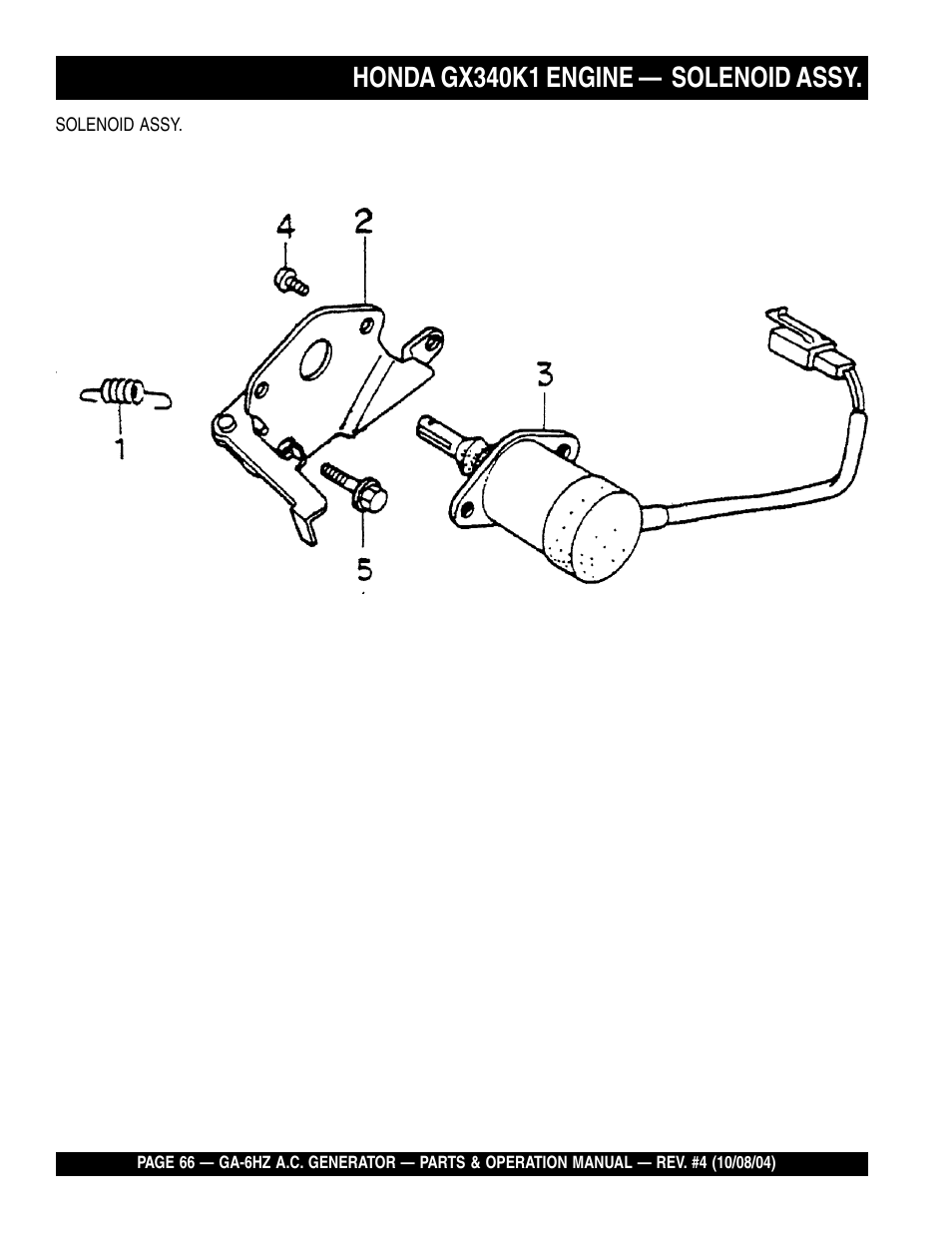 Honda gx340k1 engine — solenoid assy | Multiquip GA-6HZ User Manual | Page 66 / 72