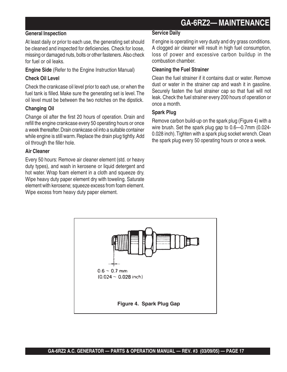 Ga-6rz2— maintenance | Multiquip GA-6RZ2 User Manual | Page 17 / 54