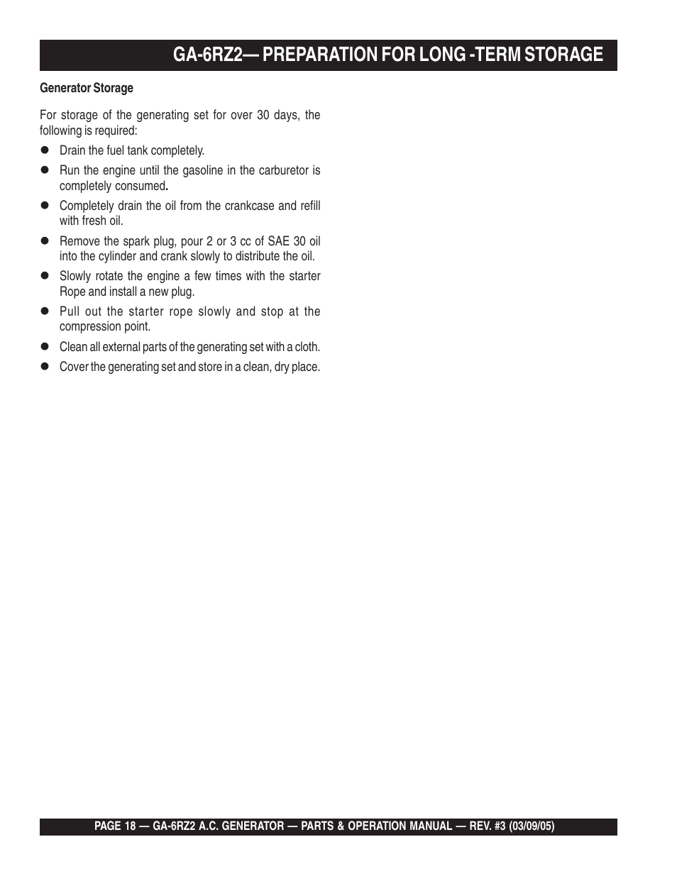 Ga-6rz2— preparation for long -term storage | Multiquip GA-6RZ2 User Manual | Page 18 / 54