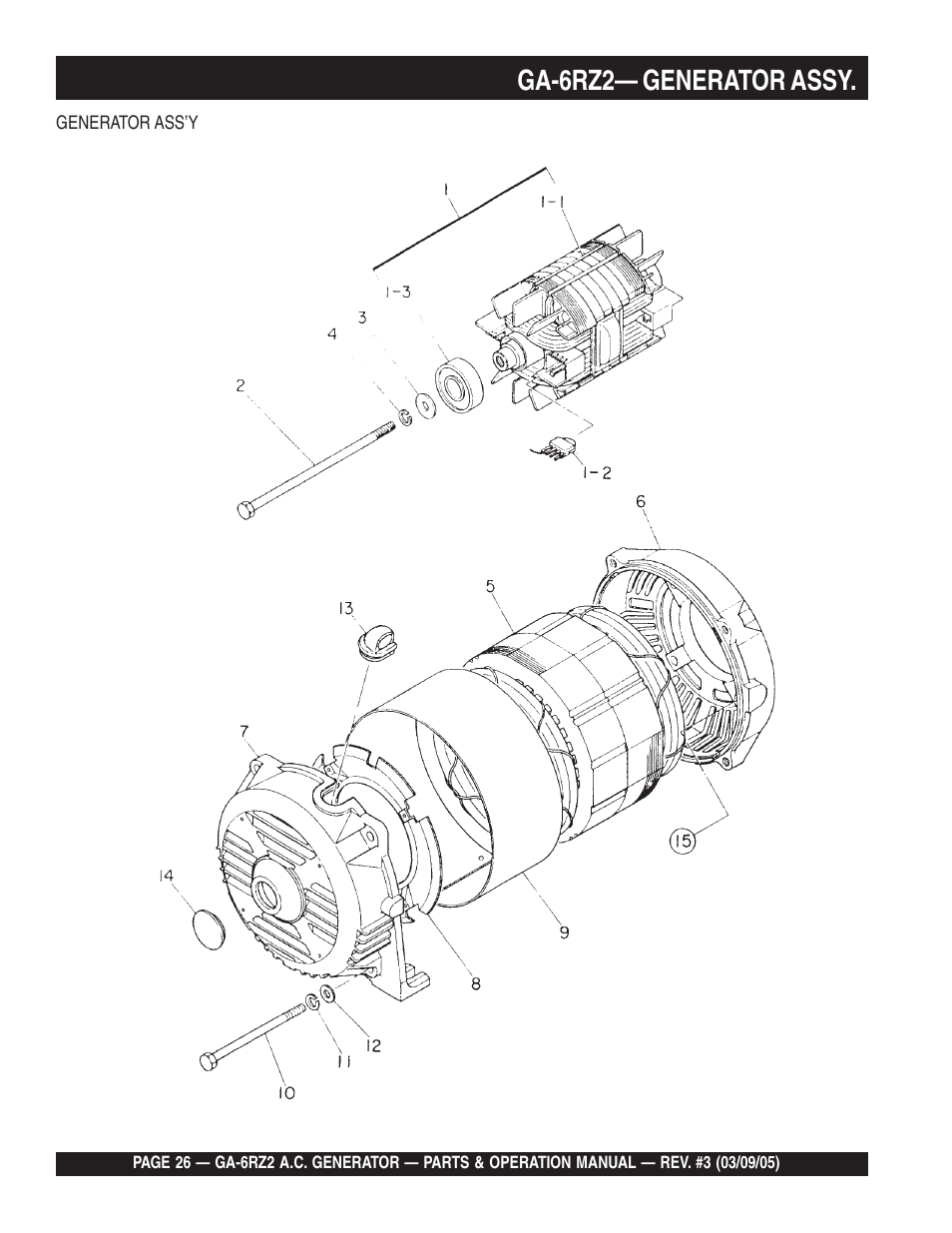 Ga-6rz2— generator assy | Multiquip GA-6RZ2 User Manual | Page 26 / 54