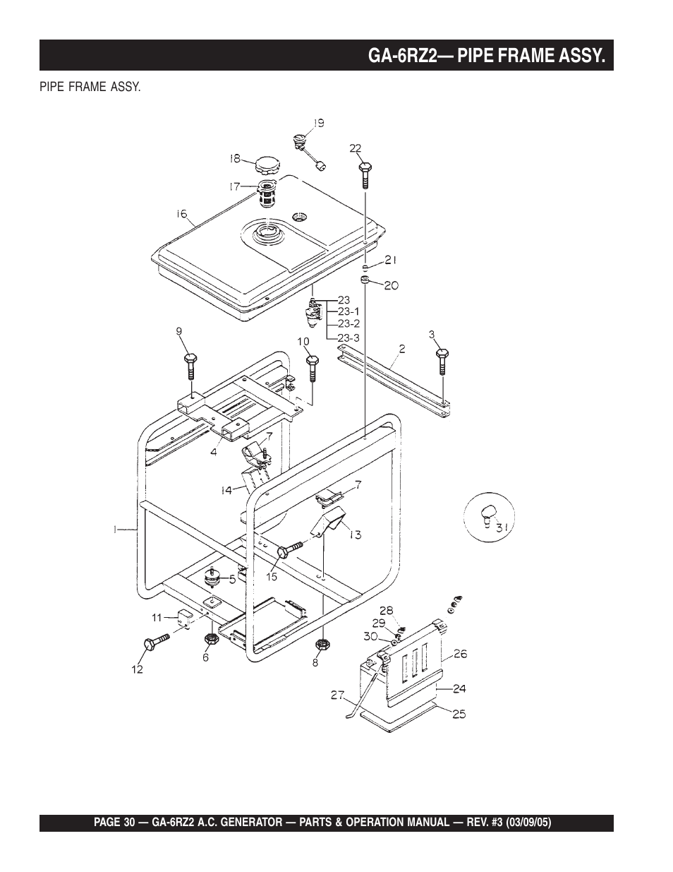 Ga-6rz2— pipe frame assy | Multiquip GA-6RZ2 User Manual | Page 30 / 54