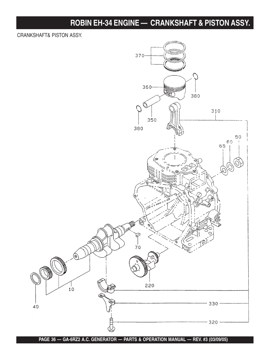 Robin eh-34 engine — crankshaft & piston assy | Multiquip GA-6RZ2 User Manual | Page 36 / 54